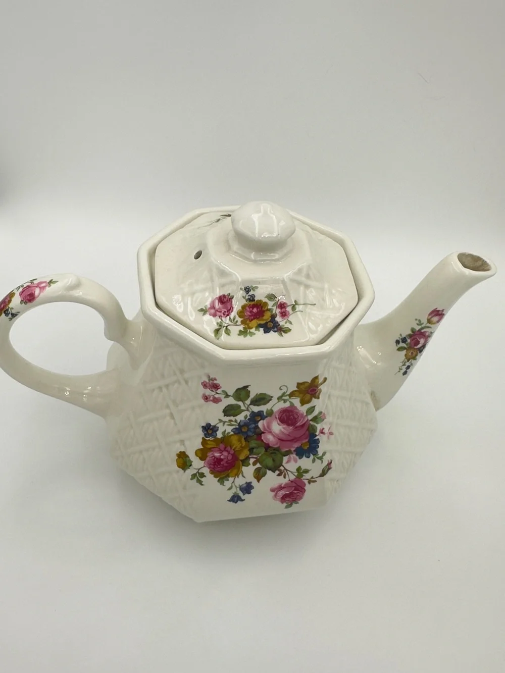 Vintage Sadler Windsor Teapot Basketweave Floral Octagonal Made in England